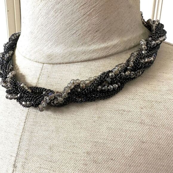 Multi strand chain and crystal twisted necklace - Picture 2 of 9